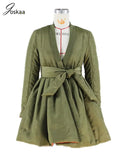 Solid V-Neck Full Sleeve Cotton-Padded Jacket/Gown with Belt.