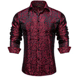 Long Sleeve Black Paisley Silk Dress Shirts Casual Tuxedo Social Shirt Luxury Designer Men Clothing