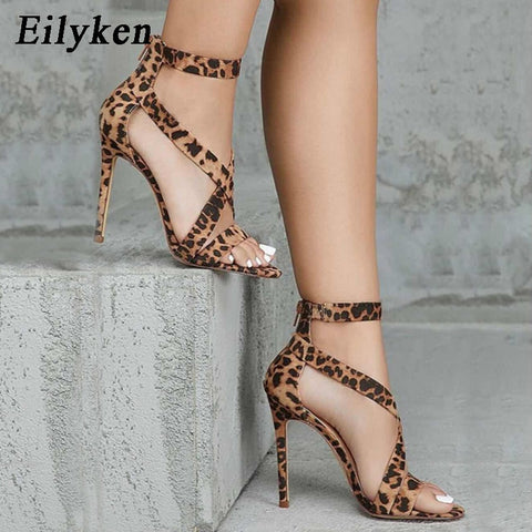 Summer Fashion Leopard Grain Party Sexy Open-Toed Thin Heels Sandals