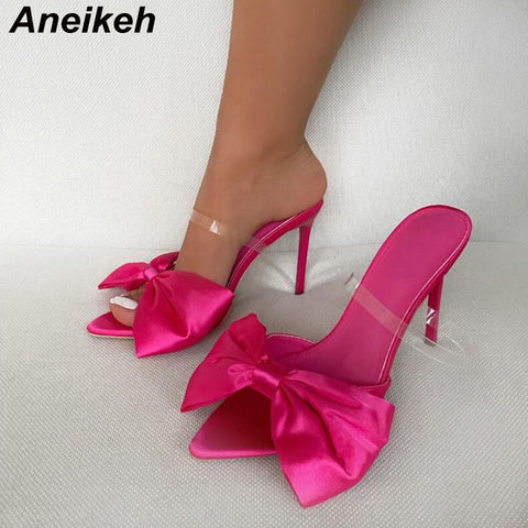 Sexy Fashion Silk Butterfly-Knot Patchwork PVC Shallow  2023 Summer Head Peep Toe sandals