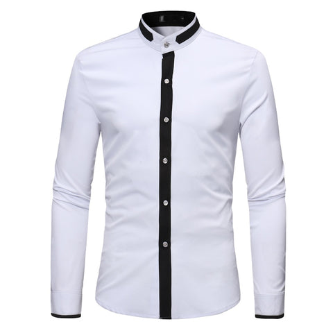 New Slim Fit Long Sleeve Chemise Homme Casual Constrast Color Shirt Male.
