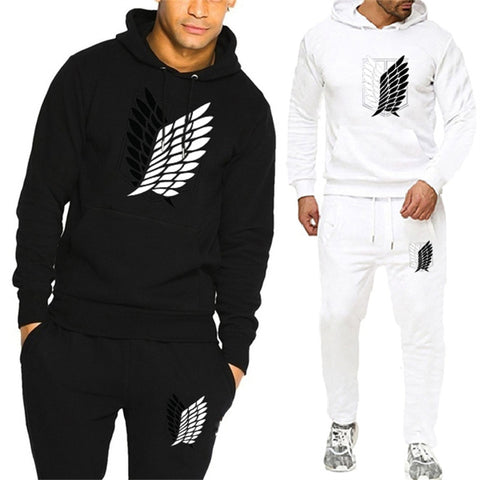 Winter Hooded Sweatshirts Tracksuit 2 Piece Set Male Trouser Suits.