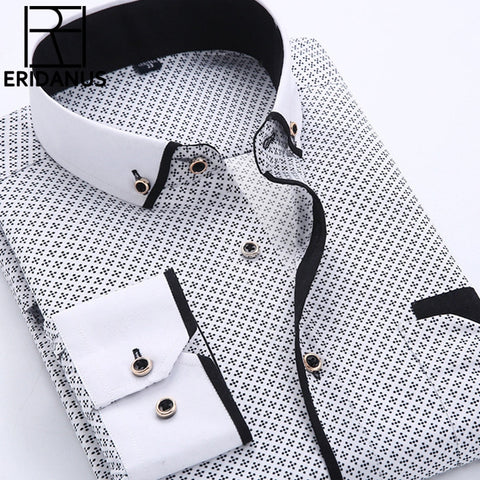 Long Sleeve Slim Fit Button Down Collar High Quality Printed Business Shirts.